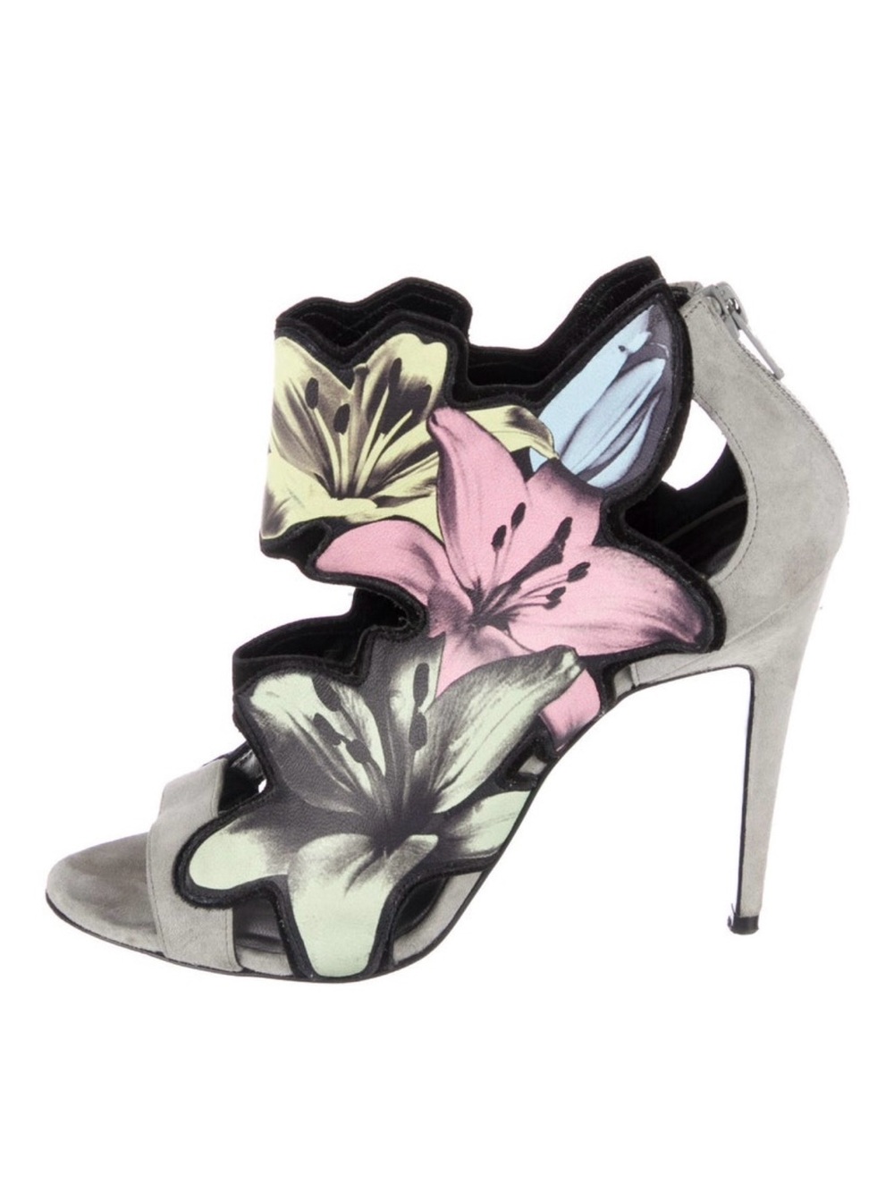 Pierre Hardy Gray Suede Floral Appliqué High Heel Sandal
